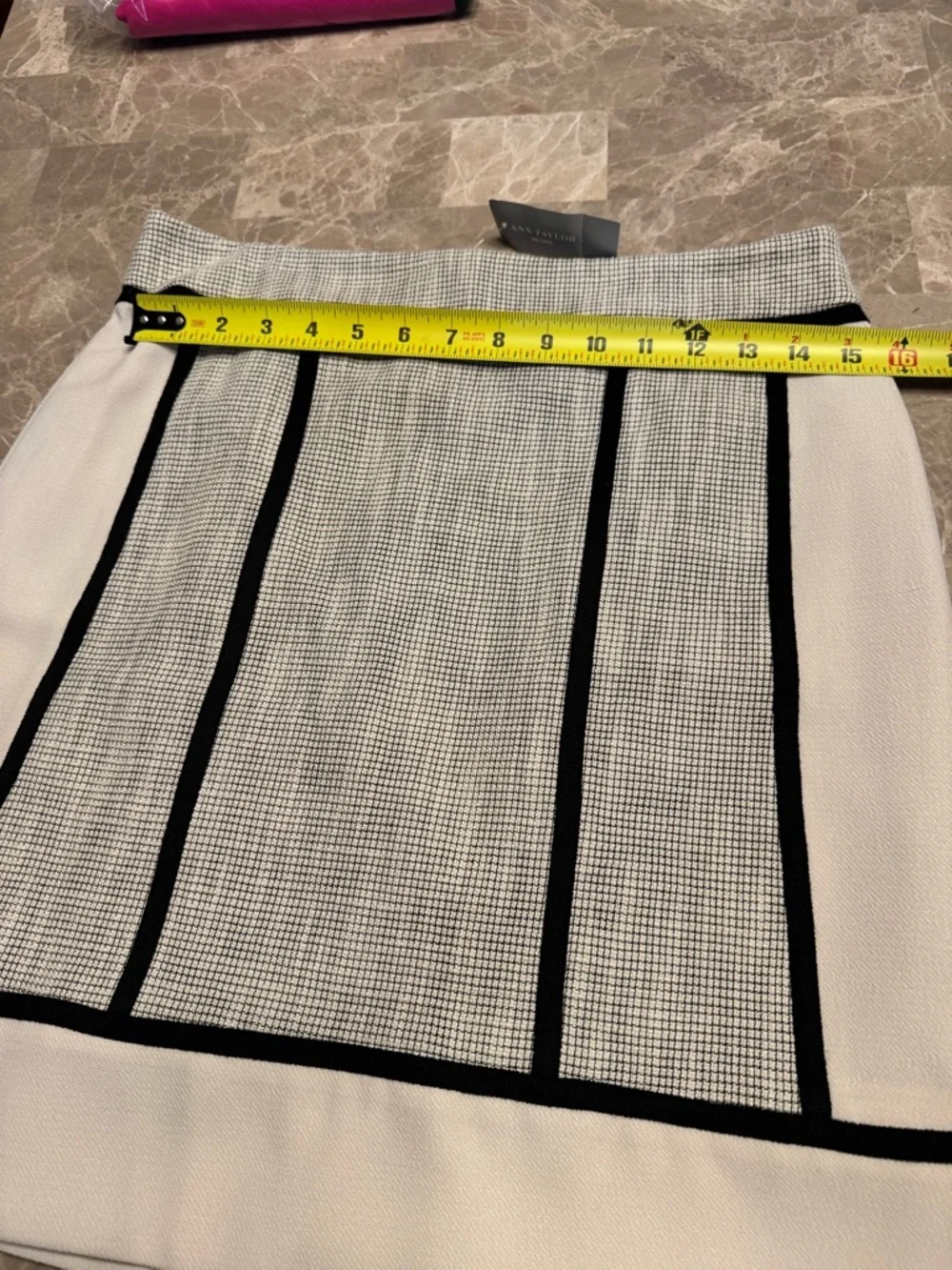 Ann Taylor Beige Black Skirt Textured Panel Lined Career Cotton Poly Stretch 10P